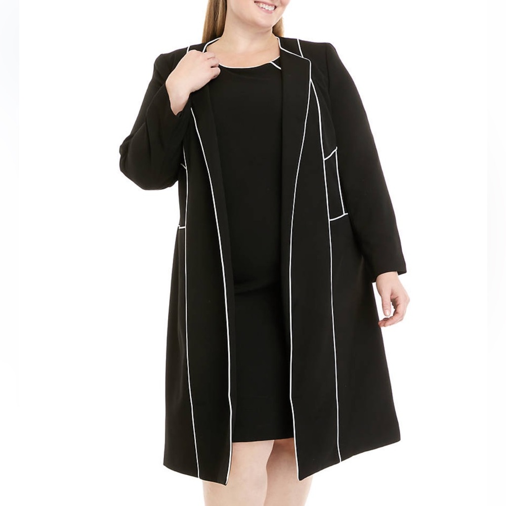 Kasper Piped Contrast Dress Length Open Jacket